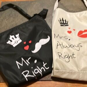 Apron Set: Black Mr‎ Right & Cream Mrs Always Right Pair